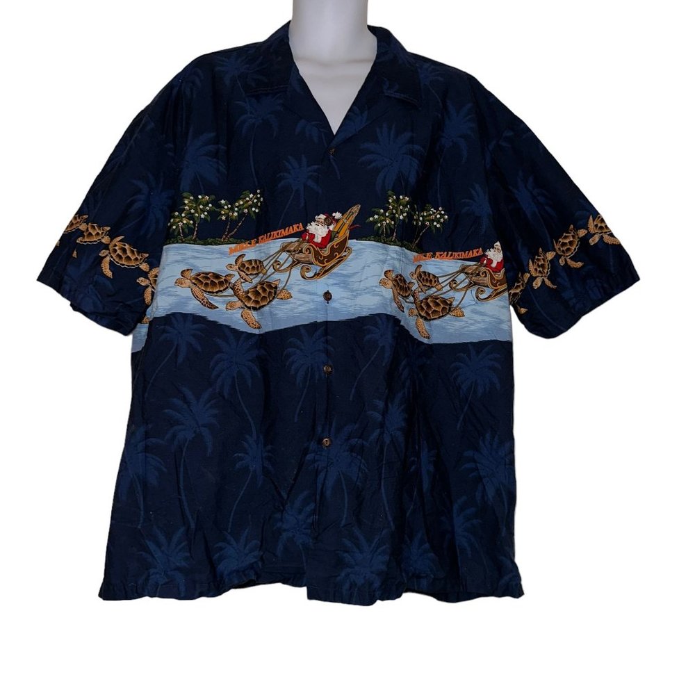 Vtg Pacific Legend Santa Hawaiian Shirt Mens 3XL Mele Kalikimaka Turtle Holiday